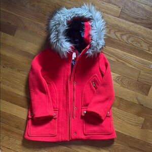 Crewcuts Red wool coat with Faux Fur Hood